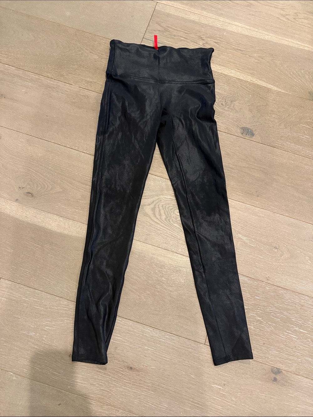 SPANX Black Shimmer High-Waist Leggings with Red Tag